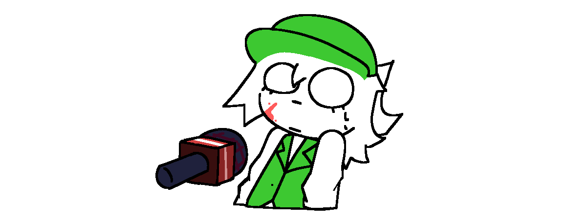 a drawing of Charlotte from 'The Employee's always Right' with a microphone pushed up to her face.